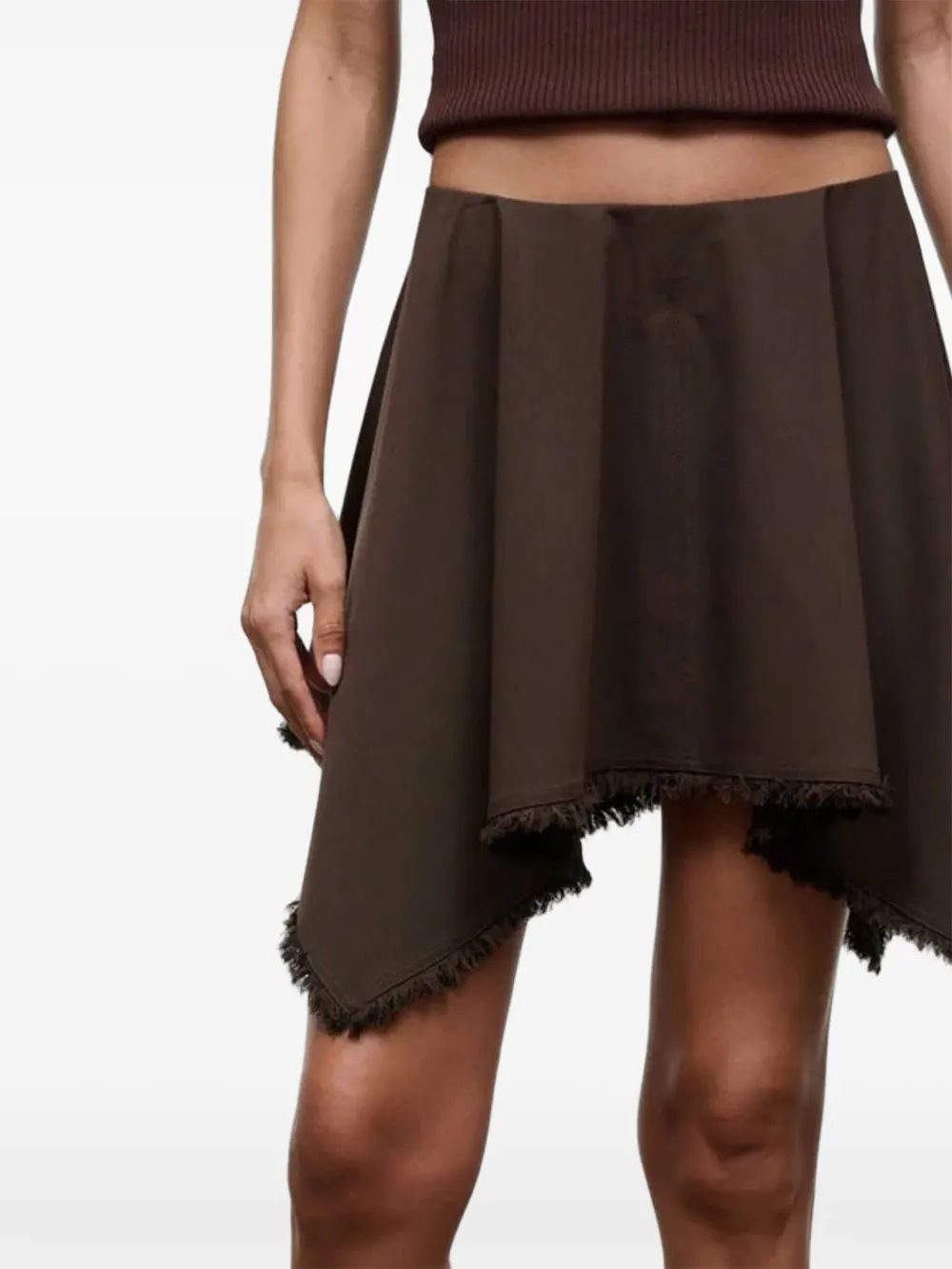 STAUD Tyra frayed-hem skirt Bruin
