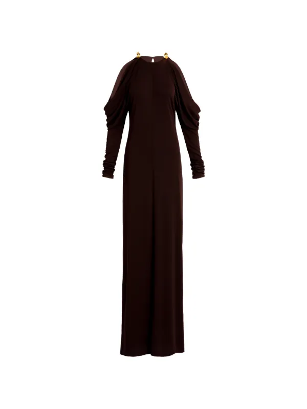 silvia tcherassi brown dress Kilian cold-shoulder Maxi | Corset Strapless Front Slit #finalsale Crew neck Top Size:3XL