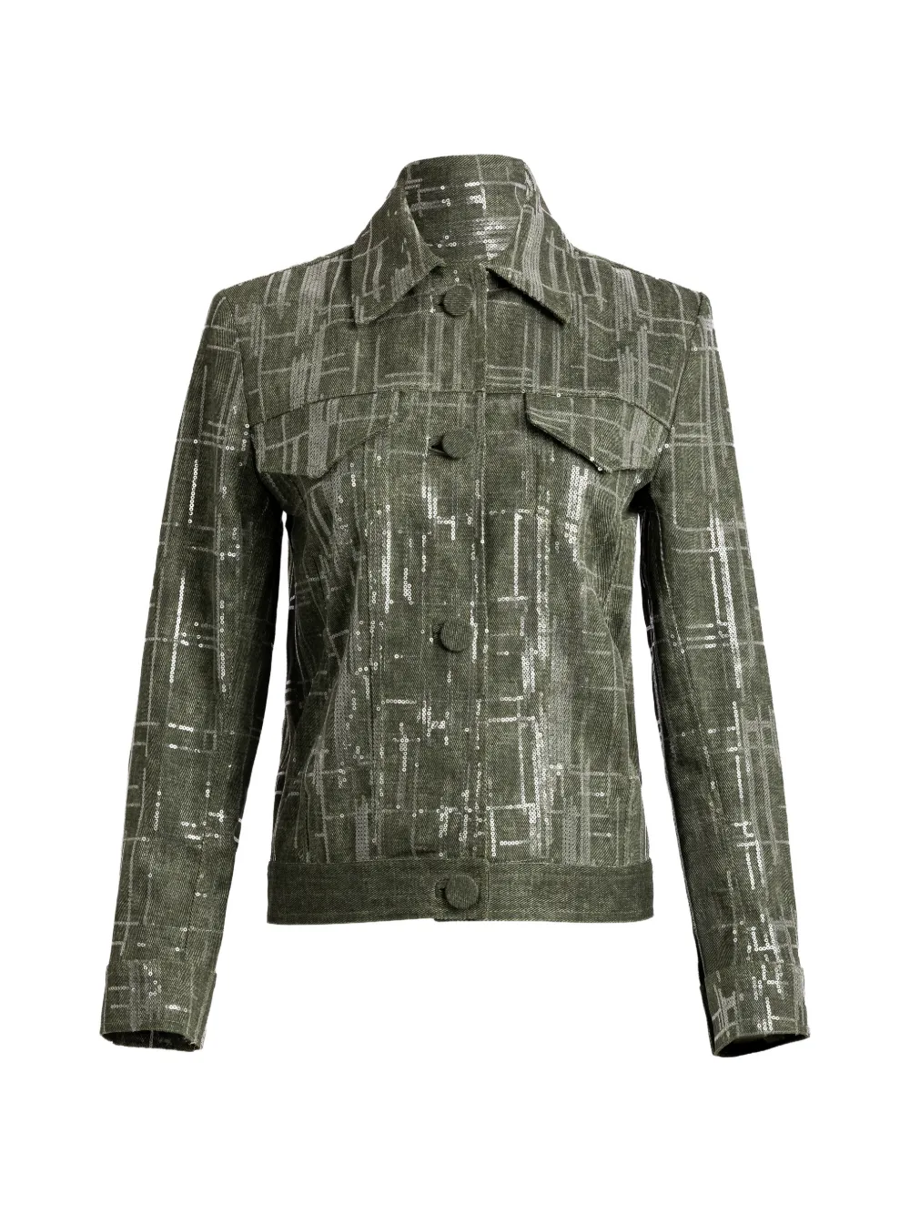 Silvia Tcherassi Lesath Sequin-embellished Cropped Jacket In Green