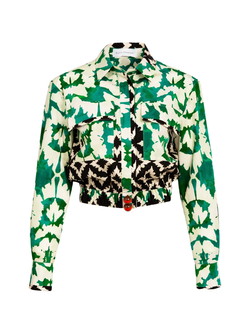 Silvia Tcherassi Soleil Floral-print Cropped Blouse In Neutrals