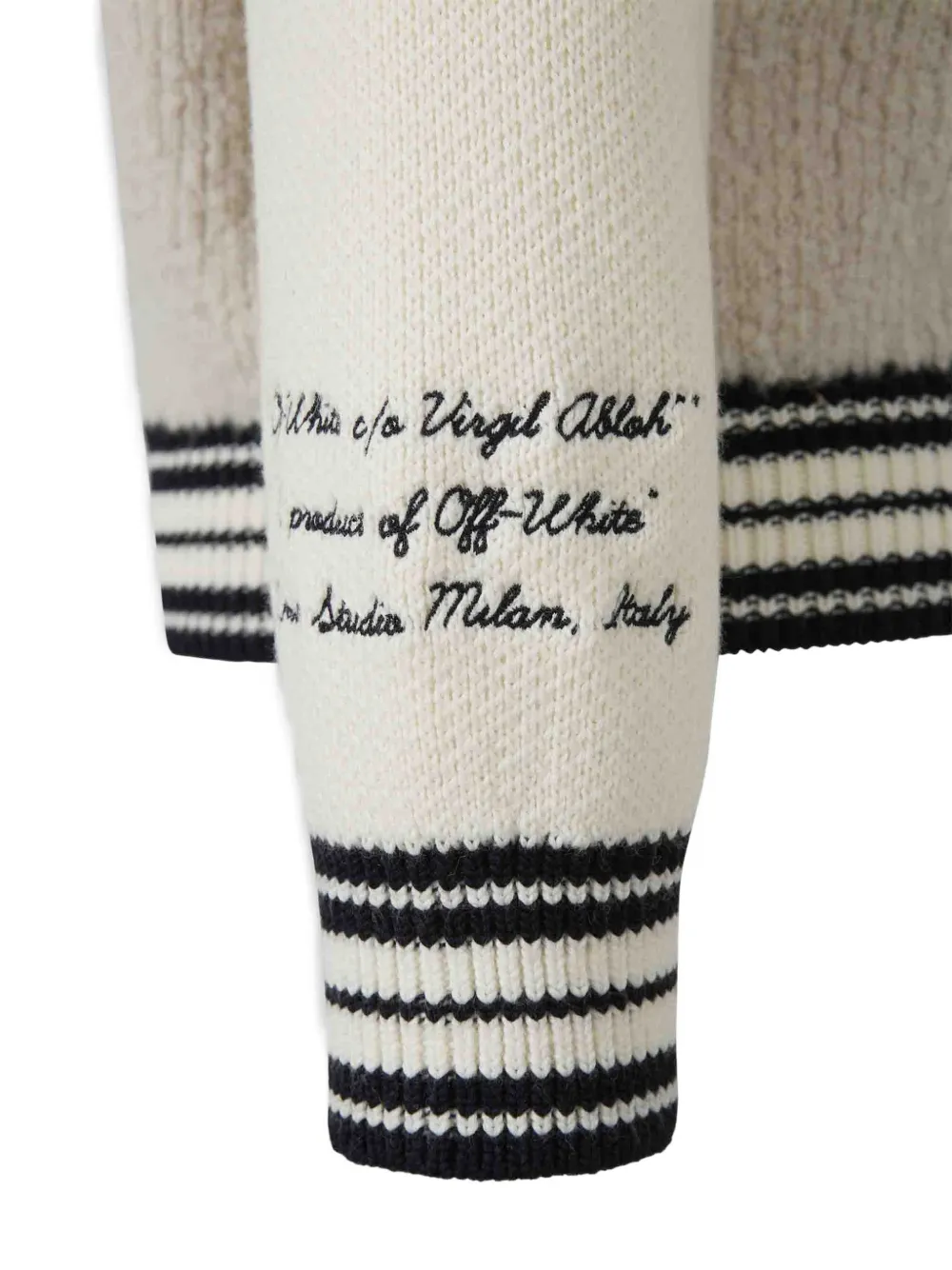 Off-White logo-embroidered striped-trim jacket Beige