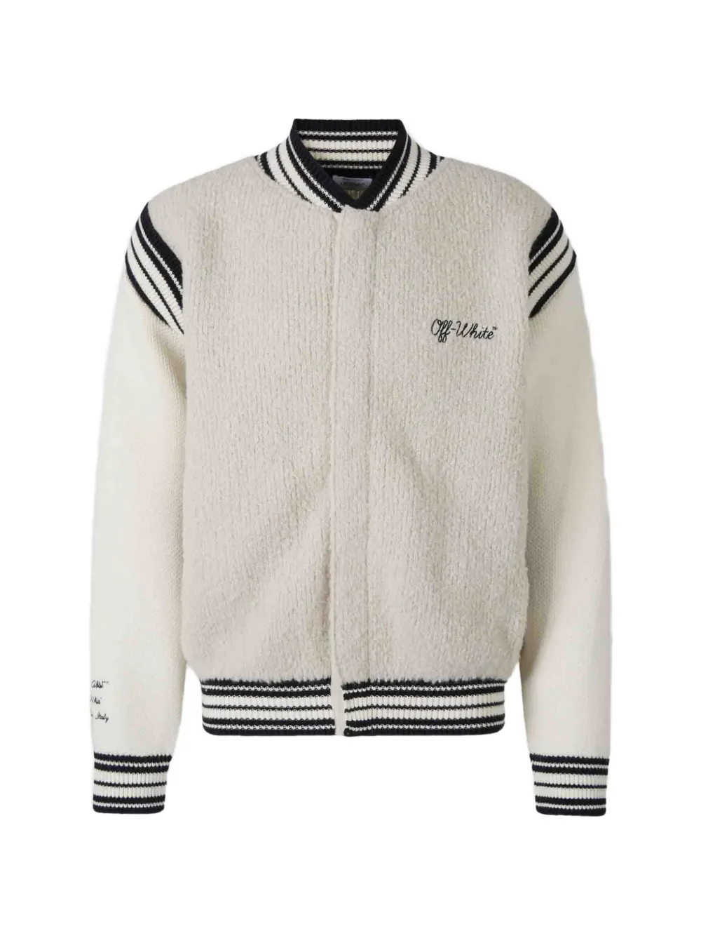 Off-White logo-embroidered striped-trim jacket Beige