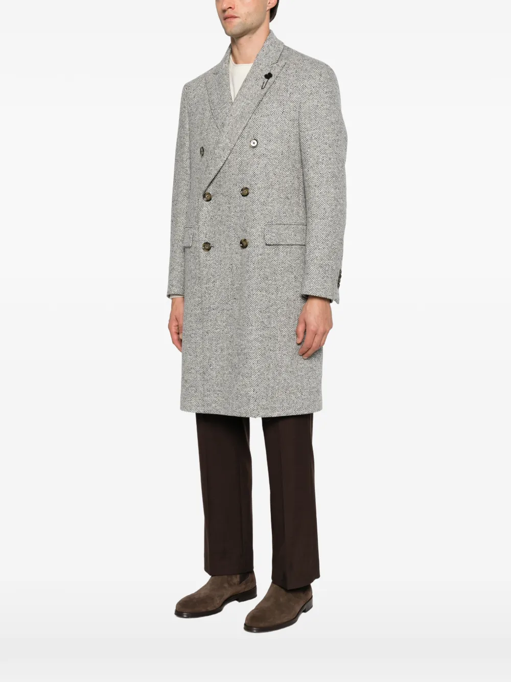 Lardini double-breasted herringbone-tweed coat Grijs