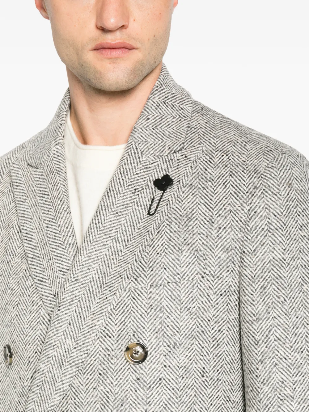 Lardini double-breasted herringbone-tweed coat Grijs