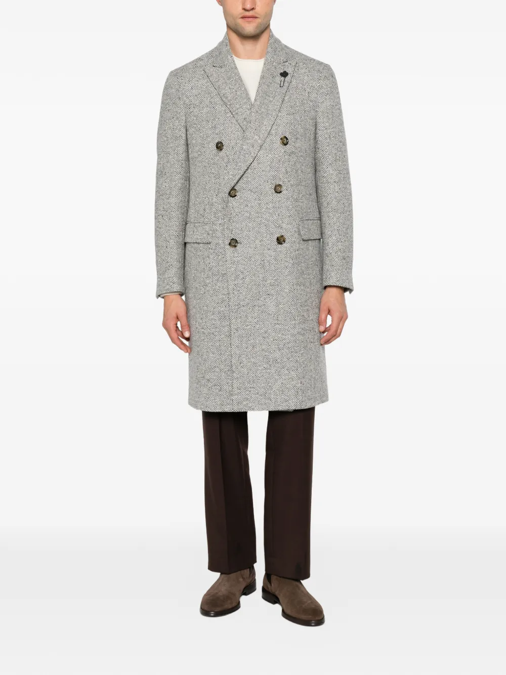 Lardini double-breasted herringbone-tweed coat Grijs