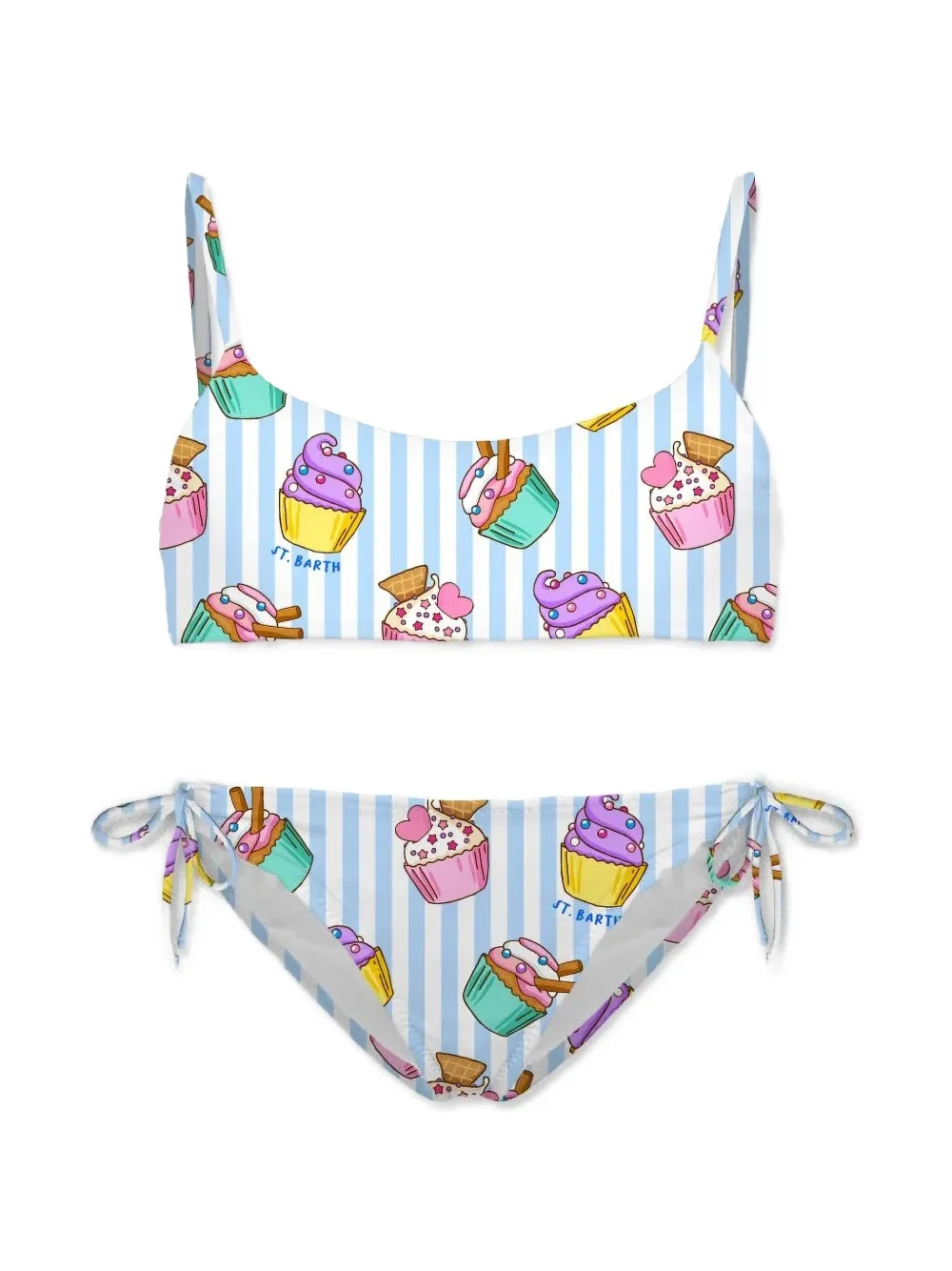 MC2 Saint Barth Kids bikini rayé à imprimé graphique - Blanc