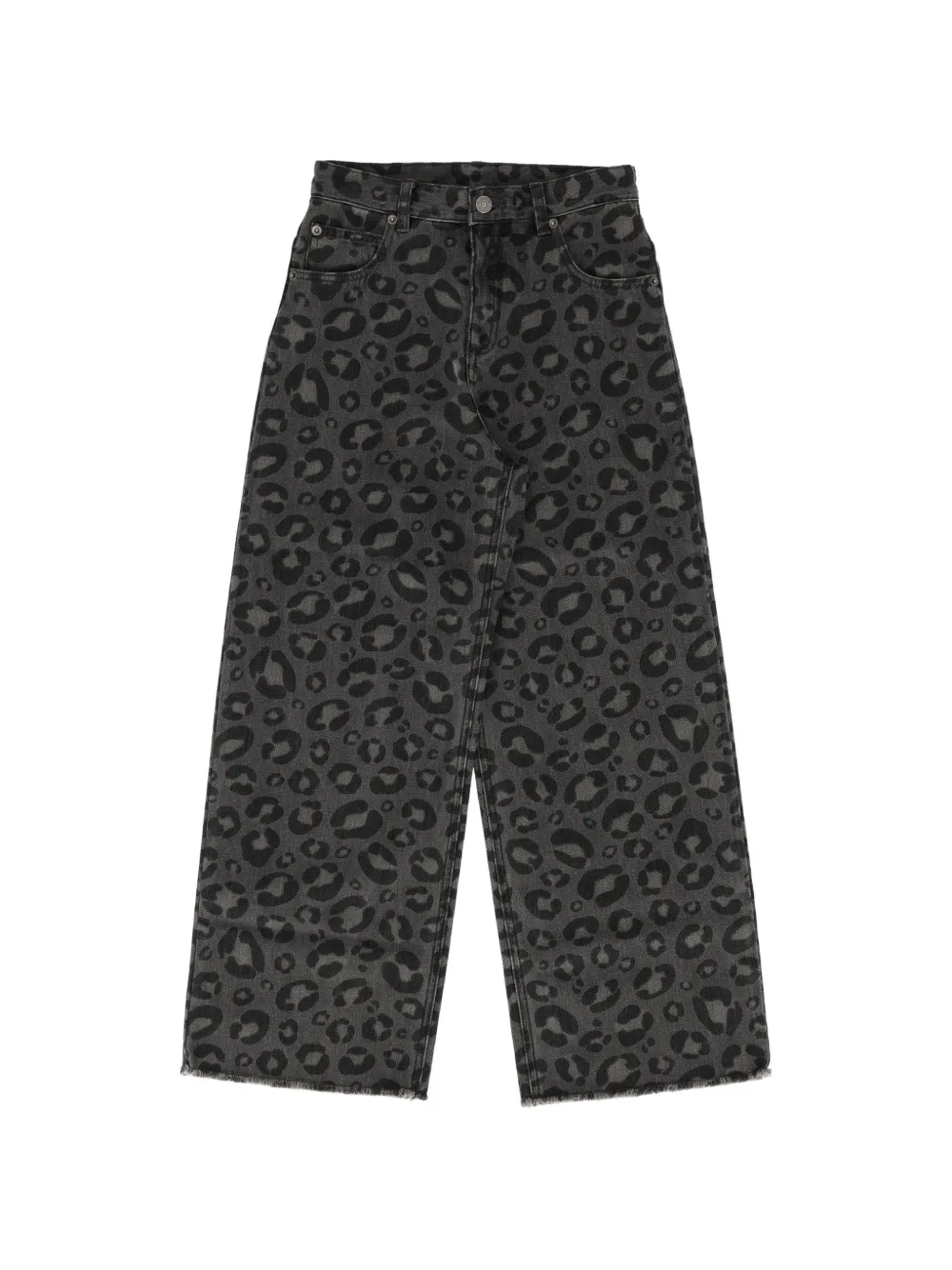 Douuod Kids leopard-print frayed jeans - Grigio