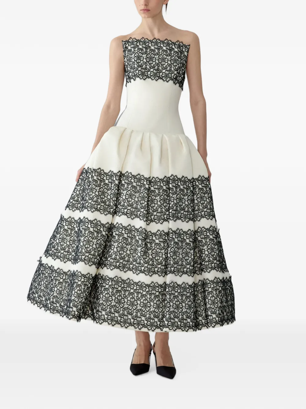 Carolina Herrera Strapless avondjurk met kanten afwerking Beige