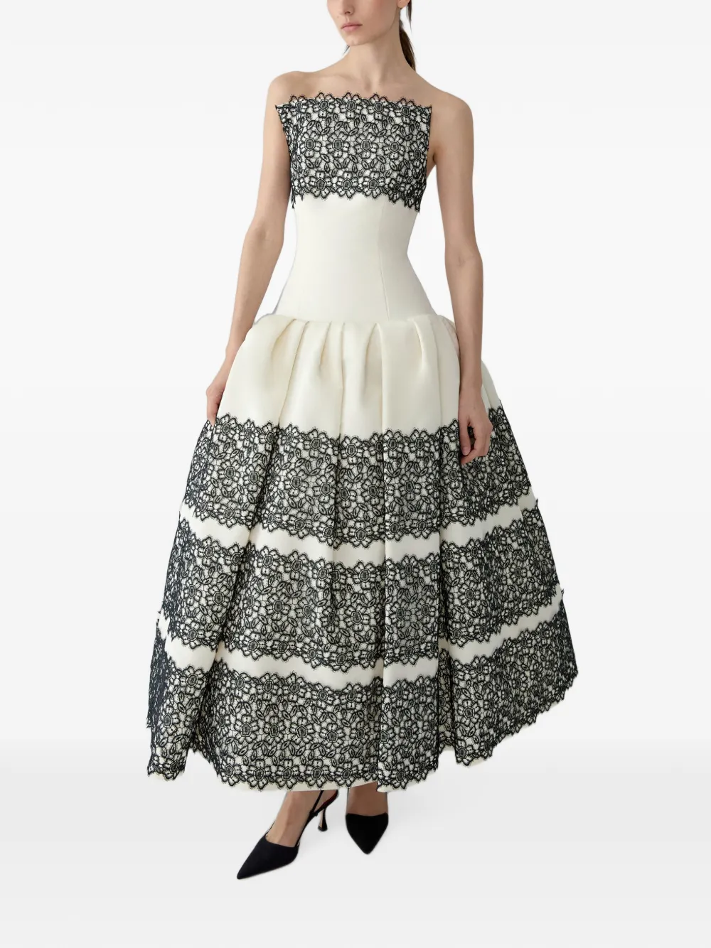 Carolina Herrera Strapless avondjurk met kanten afwerking Beige