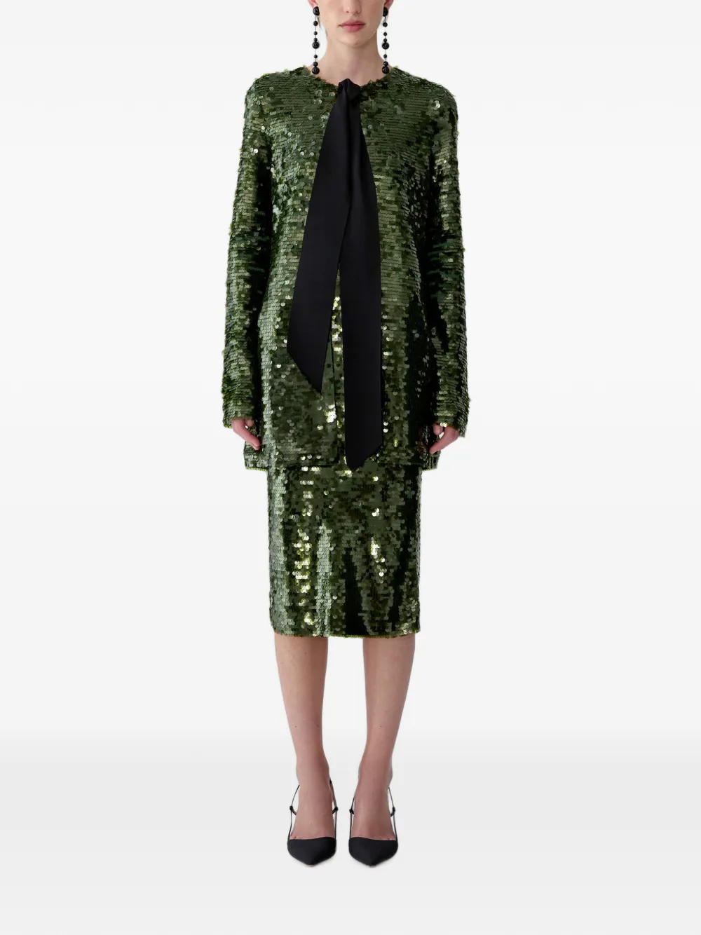 Carolina Herrera Blouse verfraaid met pailletten en striksluiting Groen