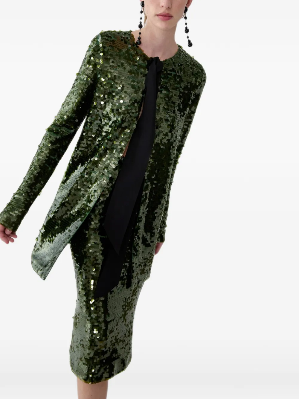 Carolina Herrera Blouse verfraaid met pailletten en striksluiting Groen