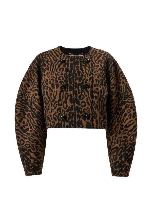 Carolina Herrera Leopard-jacquard Cocoon Jacket in Brown
