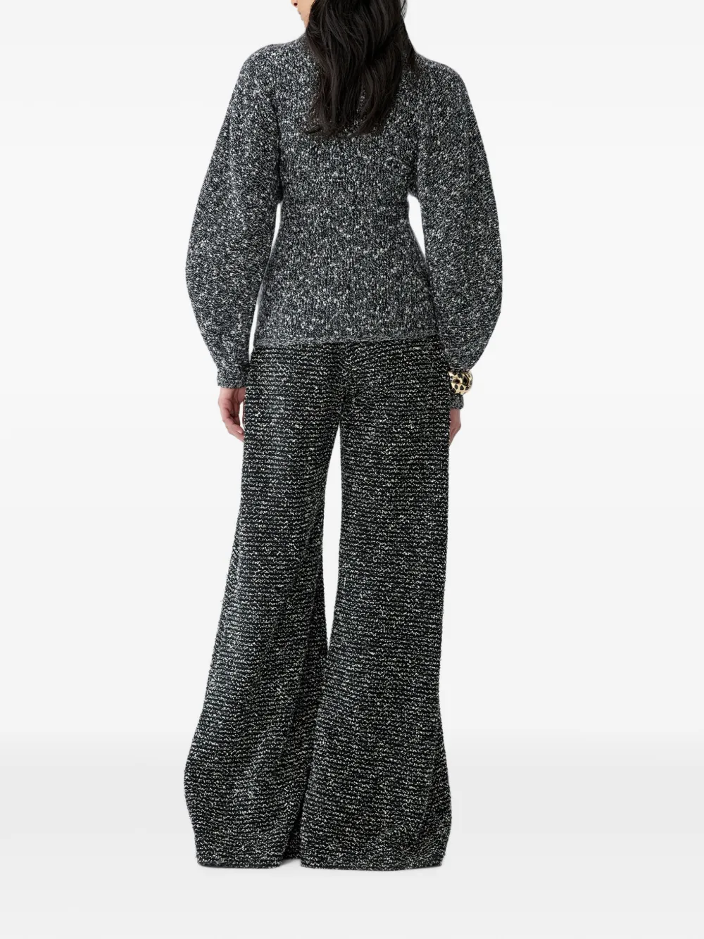 Carolina Herrera Diane tweed broek met wijde pijpen Zwart