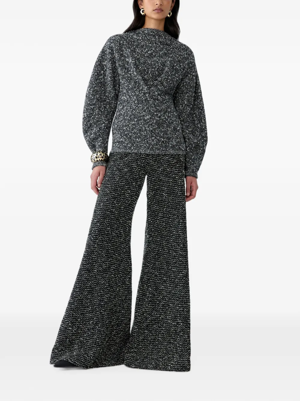 Carolina Herrera Diane tweed broek met wijde pijpen Zwart
