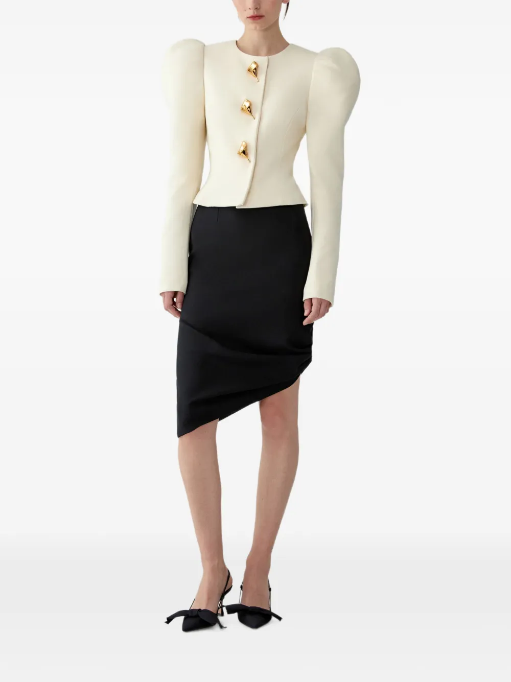 Carolina Herrera Asymmetric Gathered Short Skirt in Black, view 2