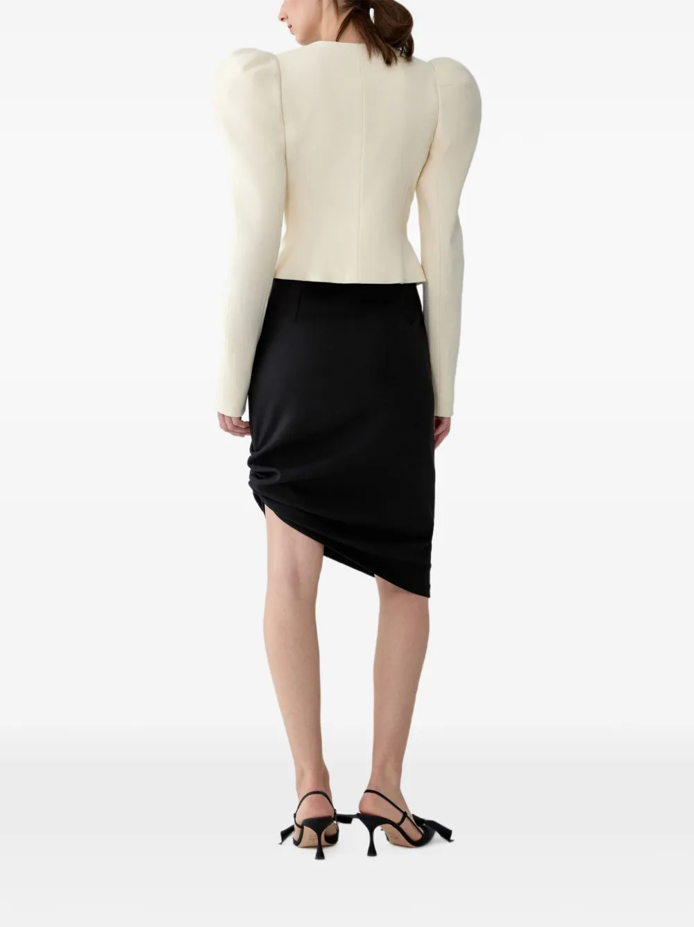 Carolina Herrera Asymmetric Gathered Short Skirt in Black, view 3