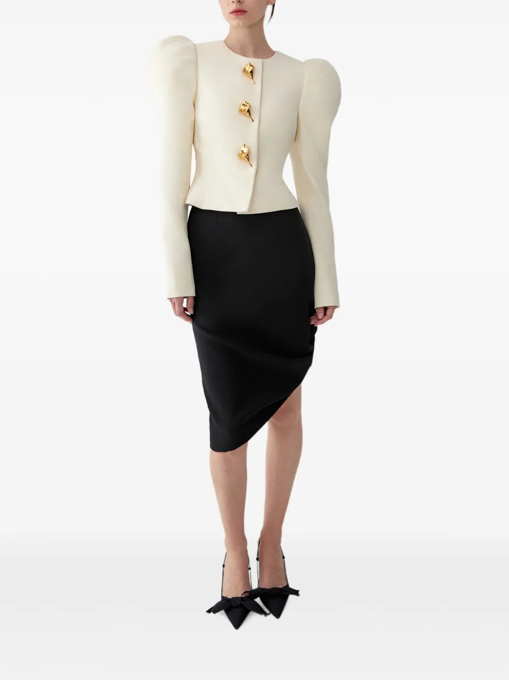 Carolina Herrera Asymmetric Gathered Short Skirt in Black, view 4