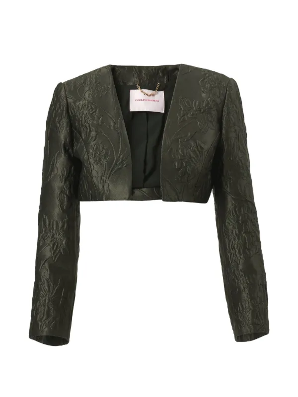 Carolina Herrera Floral Cloqué Jacquard Bolero Jacket in Green