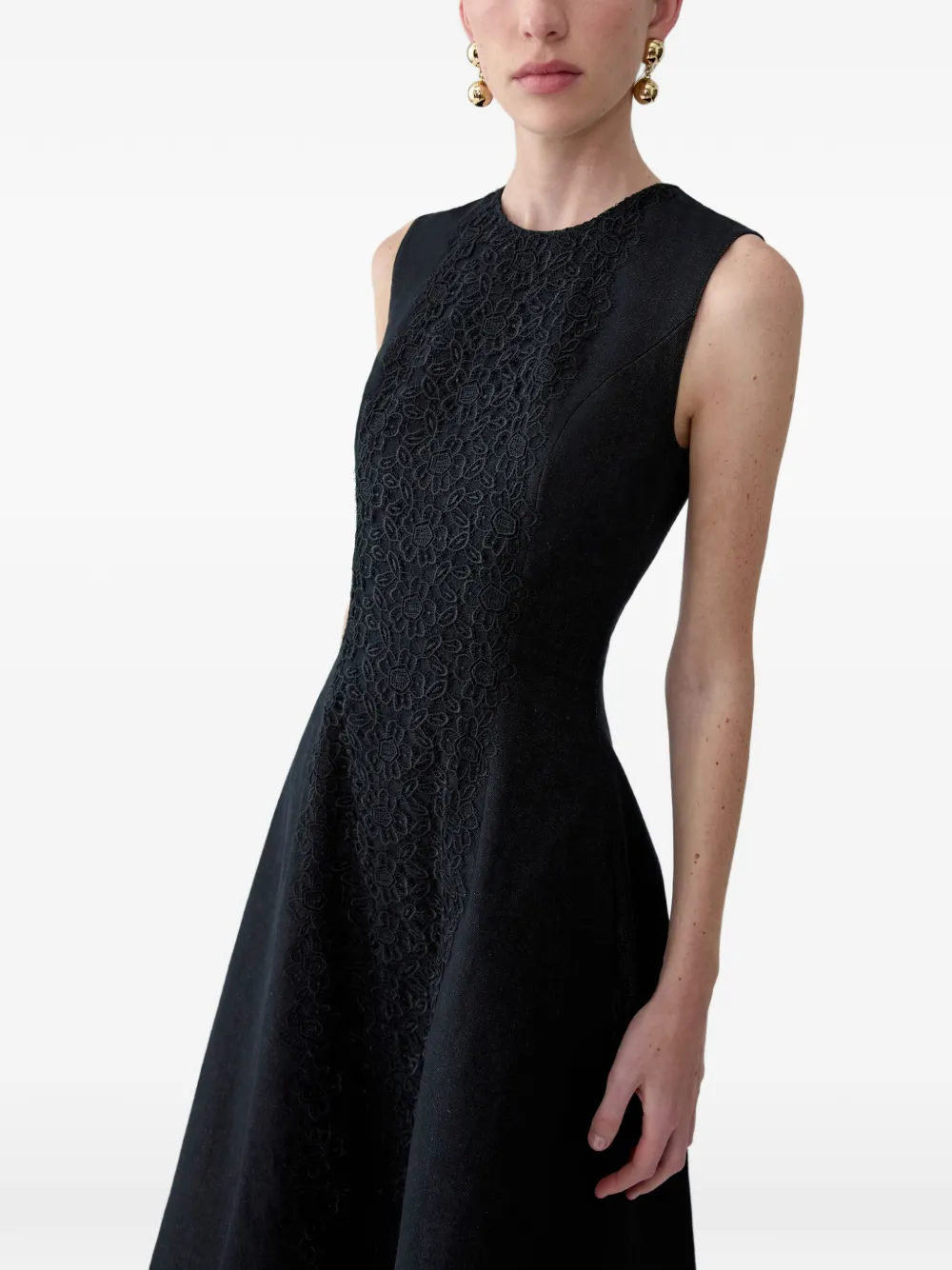 Carolina Herrera Denim jurk verfraaid met kant Zwart