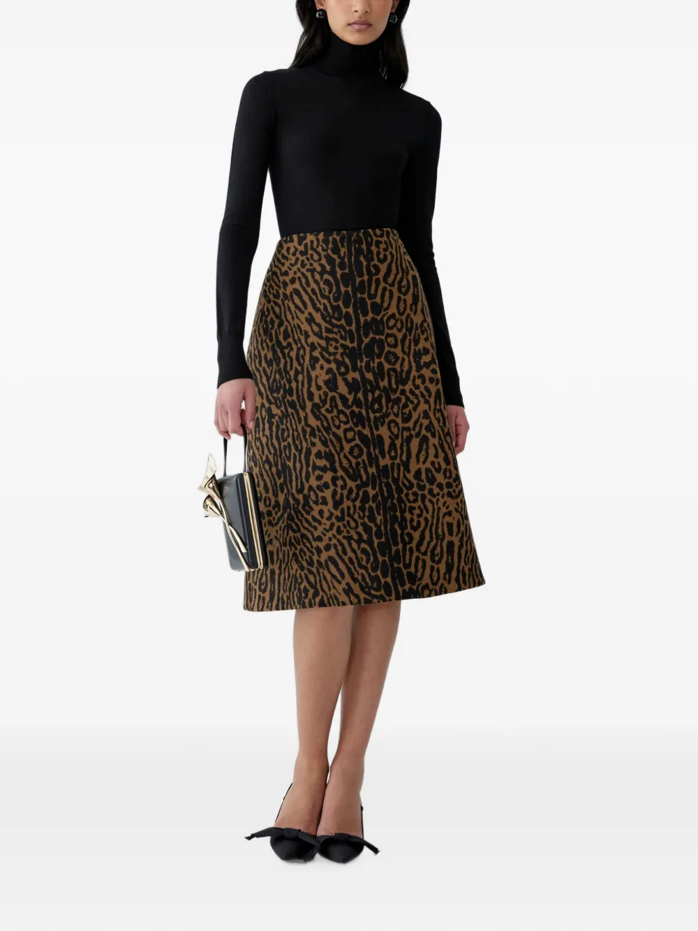 Carolina Herrera Midi-rok met A-lijn en luipaardjacquard Bruin