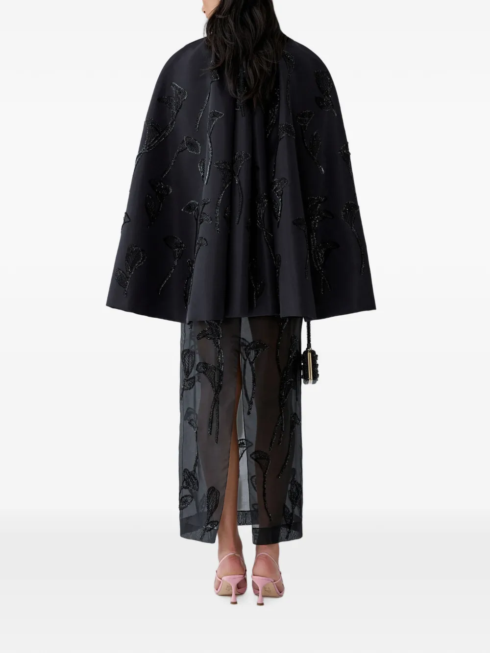 Carolina Herrera Cape met geborduurde bloemen Zwart