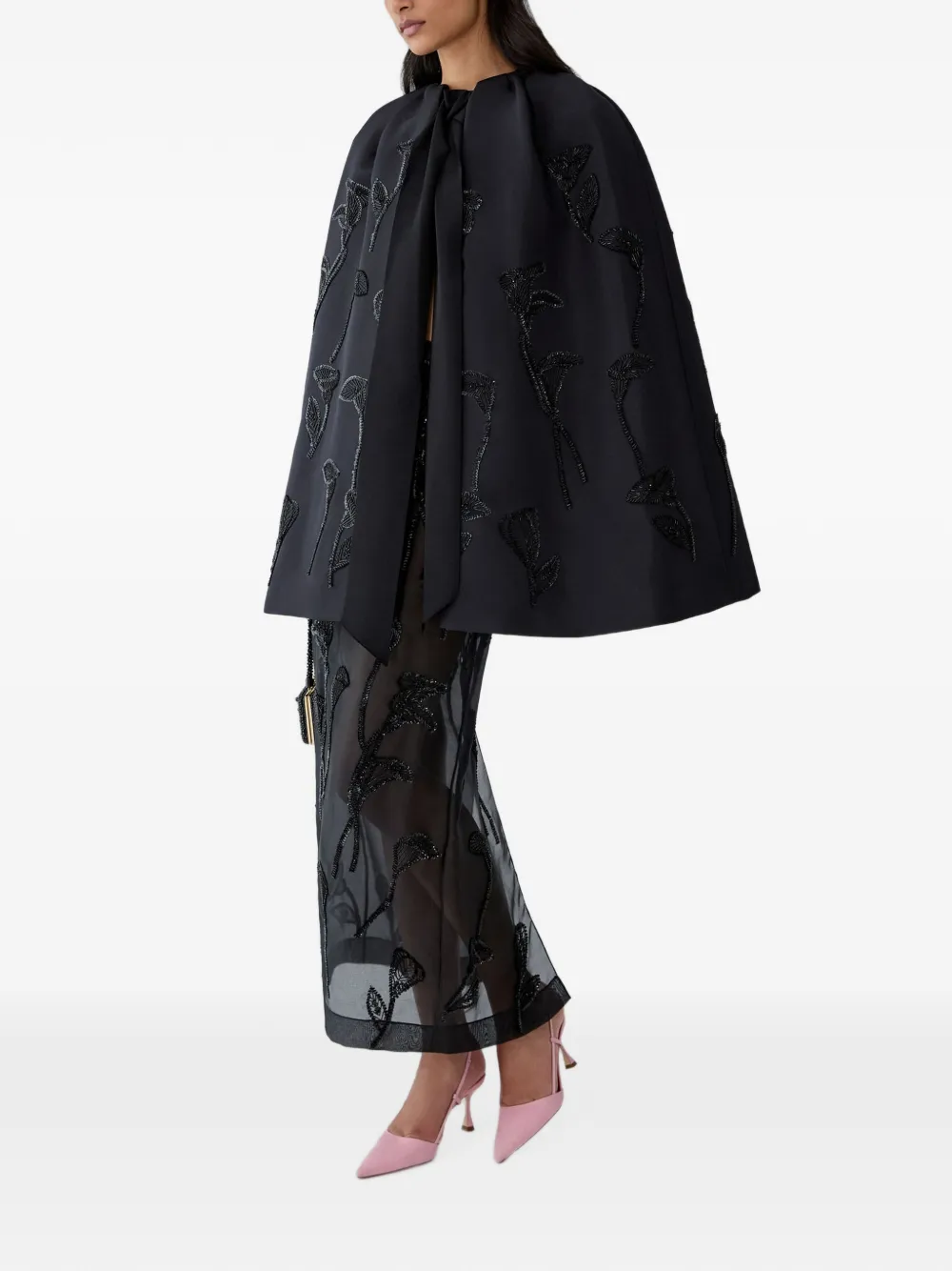 Carolina Herrera Cape met geborduurde bloemen Zwart