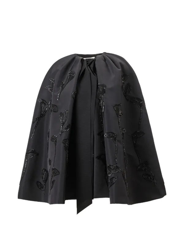 Carolina Herrera Floral-embroidered Silk Cape in Black
