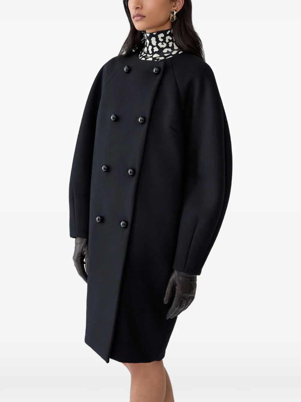 Carolina Herrera Double-breasted Cocoon Coat in Black, view 4