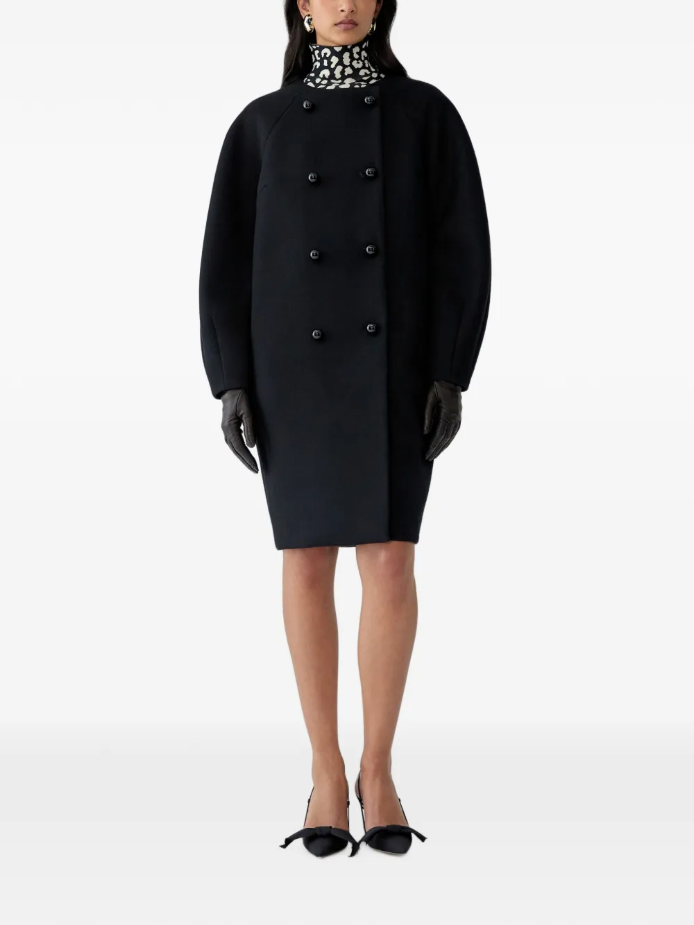 Carolina Herrera Double-breasted Cocoon Coat in Black, view 2