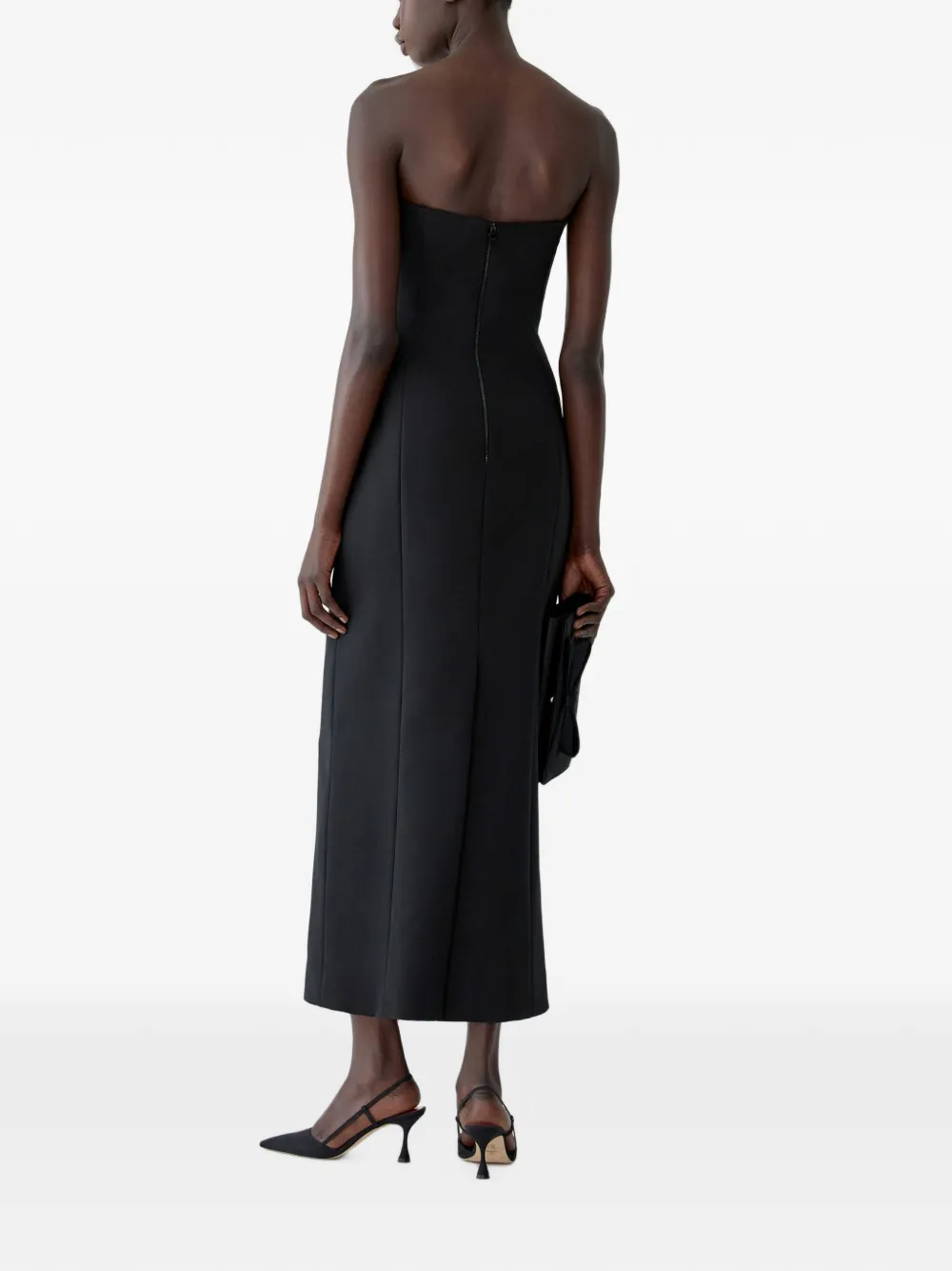 Carolina Herrera Calla Lily strapless midi-jurk met broche Zwart