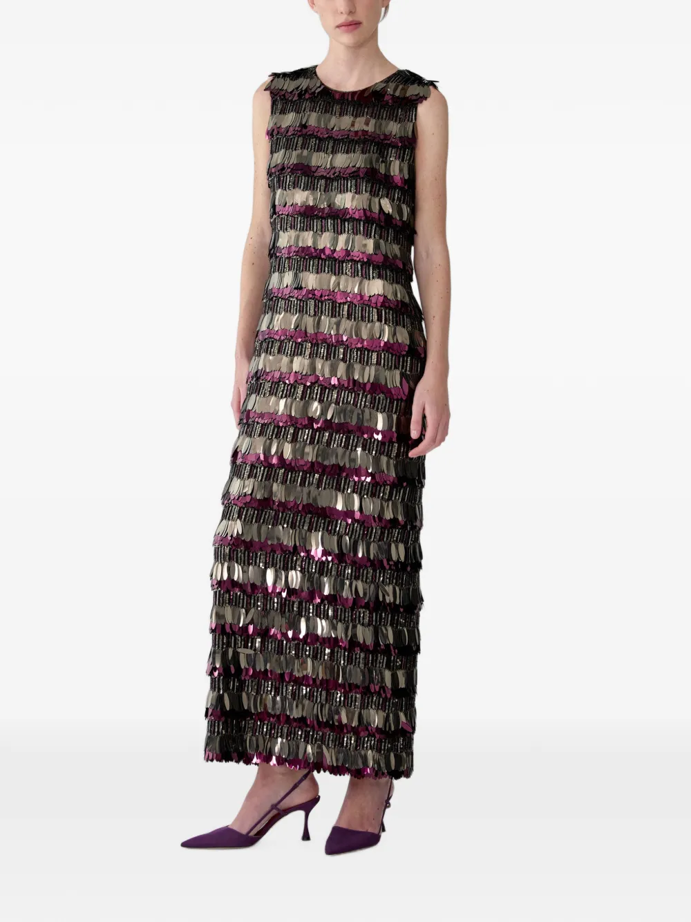 Carolina Herrera Mouwloze maxi-jurk met paillettne Zwart