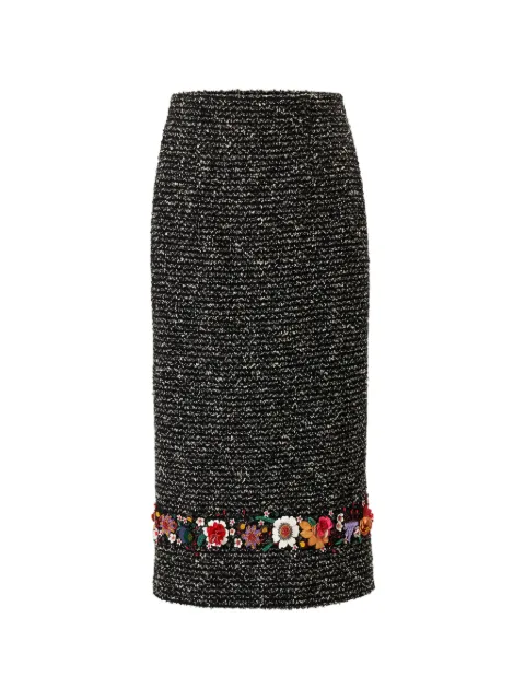 Carolina Herrera floral-embroidered tweed midi skirt