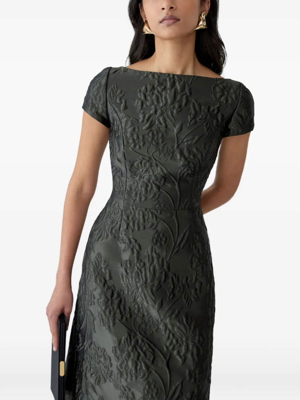 Carolina Herrera Cloqué midi-jurk met bloemen Groen