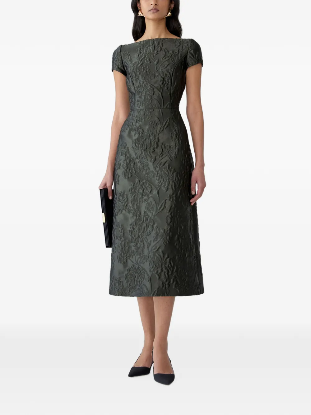Carolina Herrera Cloqué midi-jurk met bloemen Groen