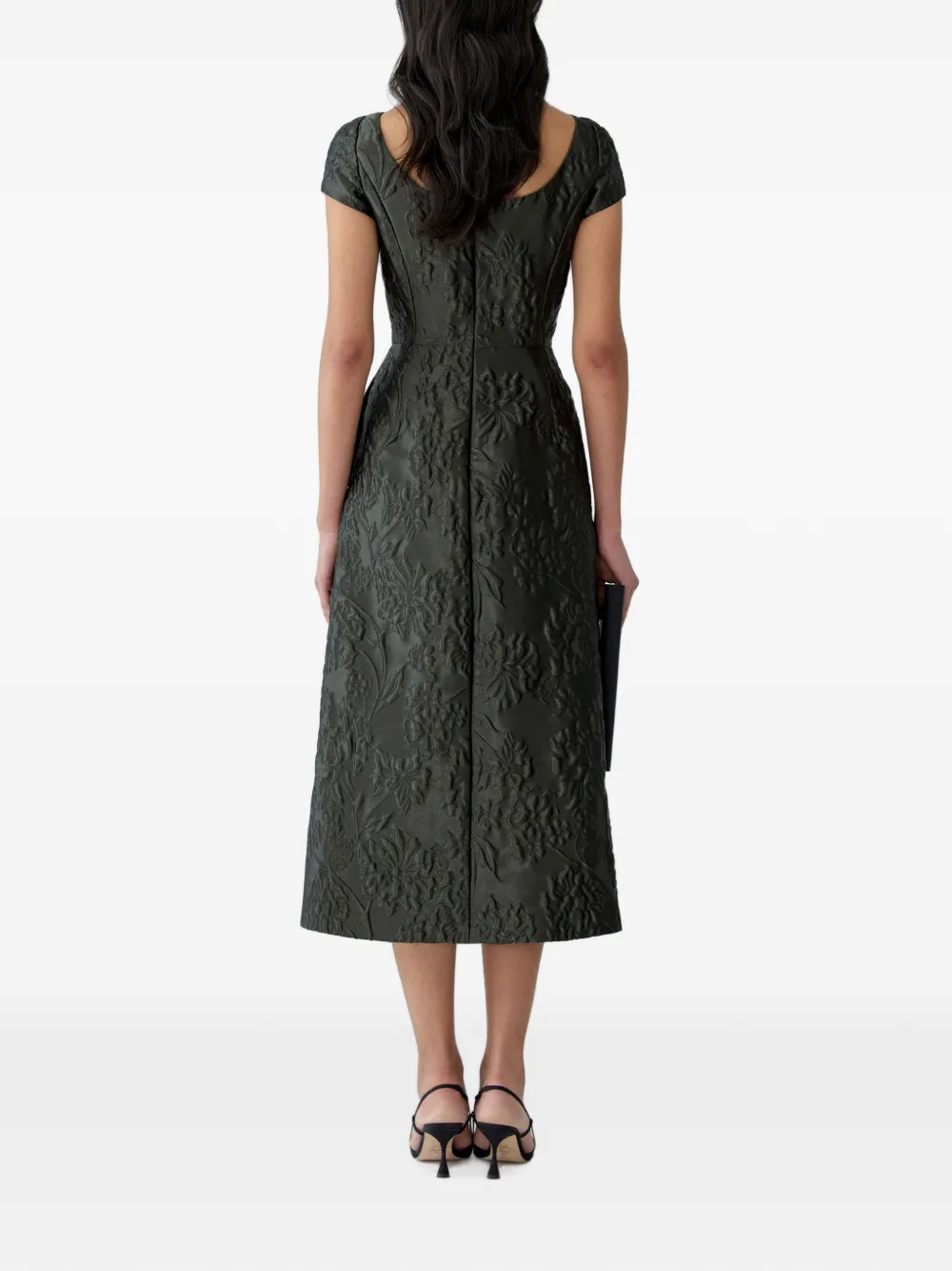 Carolina Herrera Cloqué midi-jurk met bloemen Groen