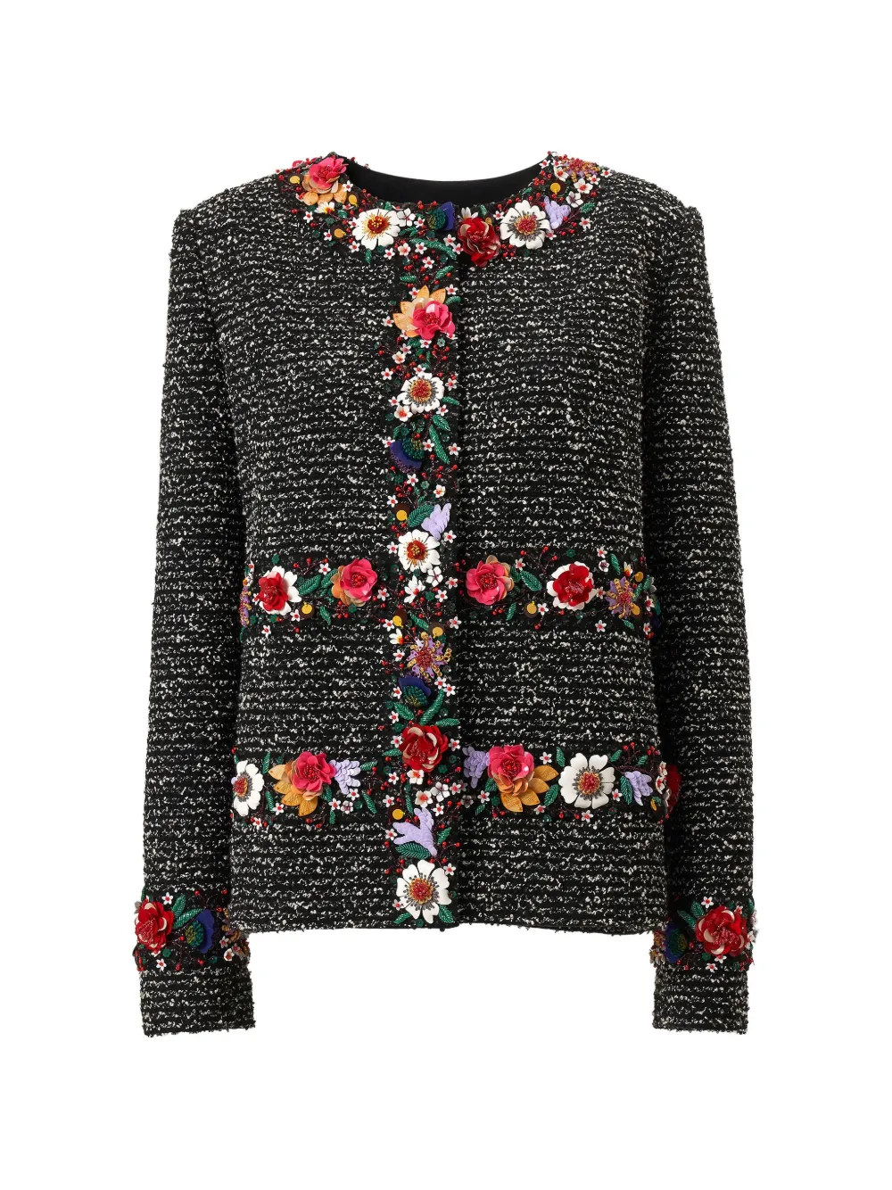 Carolina Herrera Tweed-Blazer mit aufgestickten Blumen - Schwarz