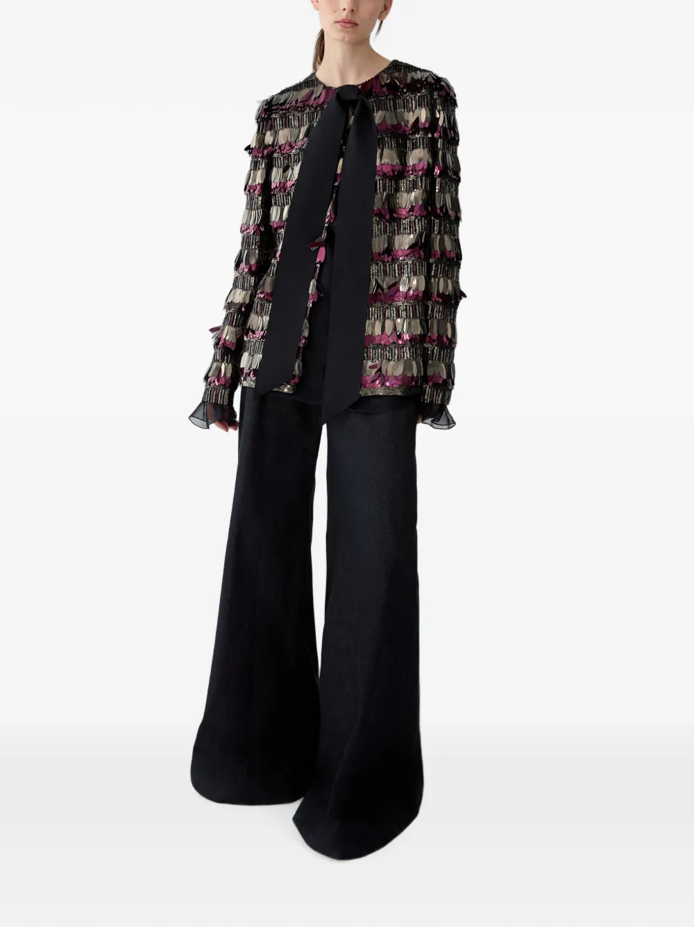 Carolina Herrera Jack met geborduurde pailletten en strik Zwart