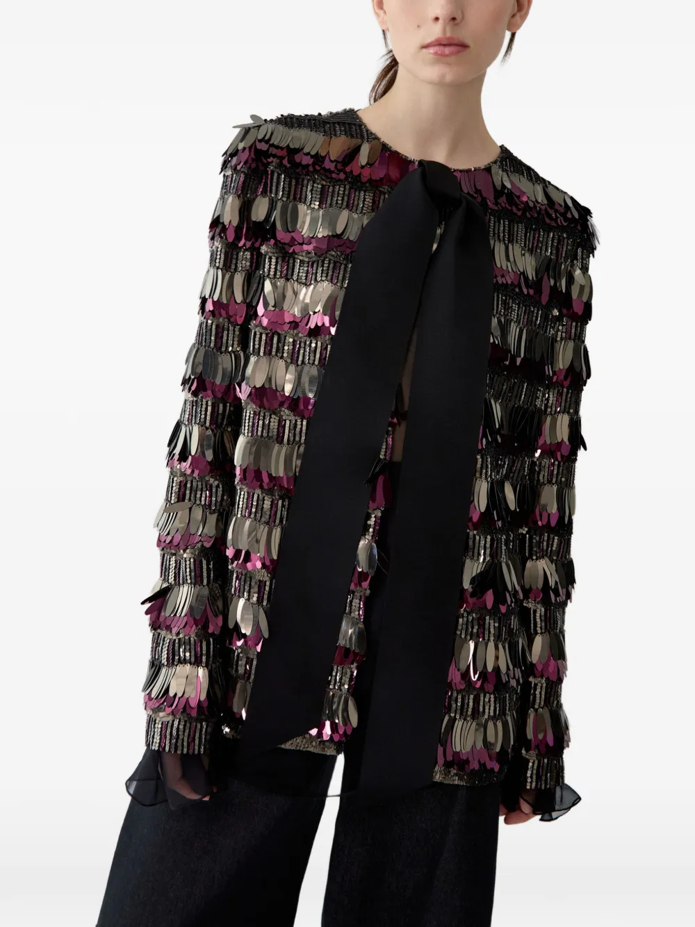 Carolina Herrera Jack met geborduurde pailletten en strik Zwart