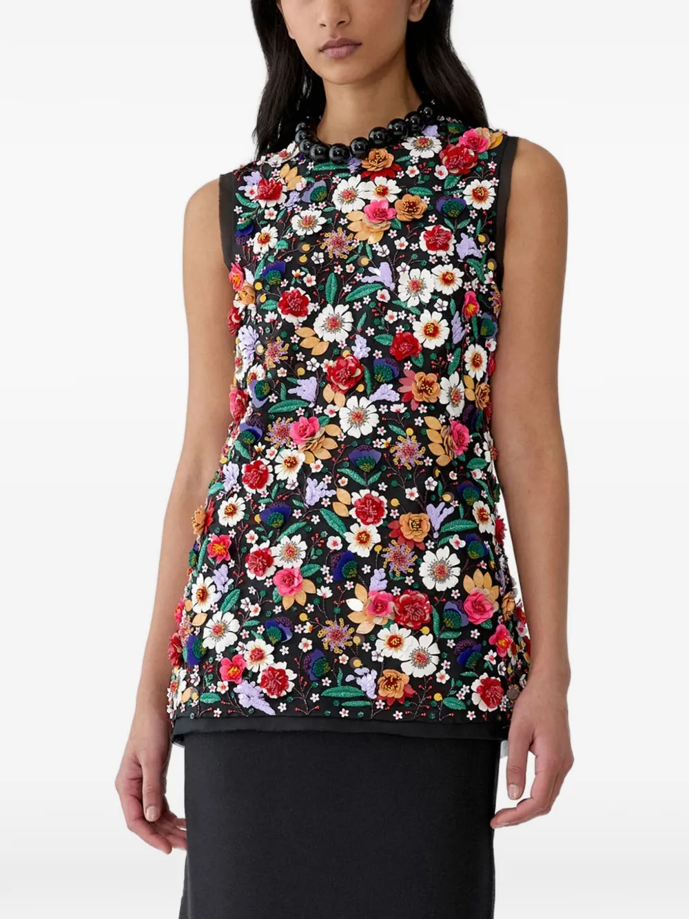 Carolina Herrera floral-embroidered sleeveless top - Black