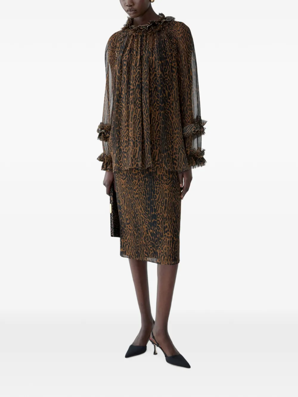 Carolina Herrera Zijden midi-rok met luipaardprint Bruin