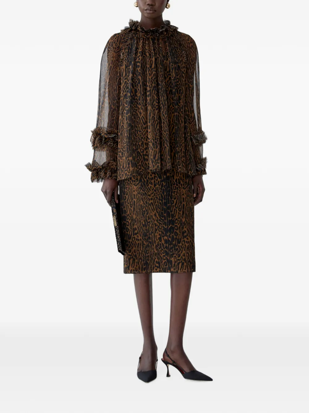 Carolina Herrera Zijden midi-rok met luipaardprint Bruin