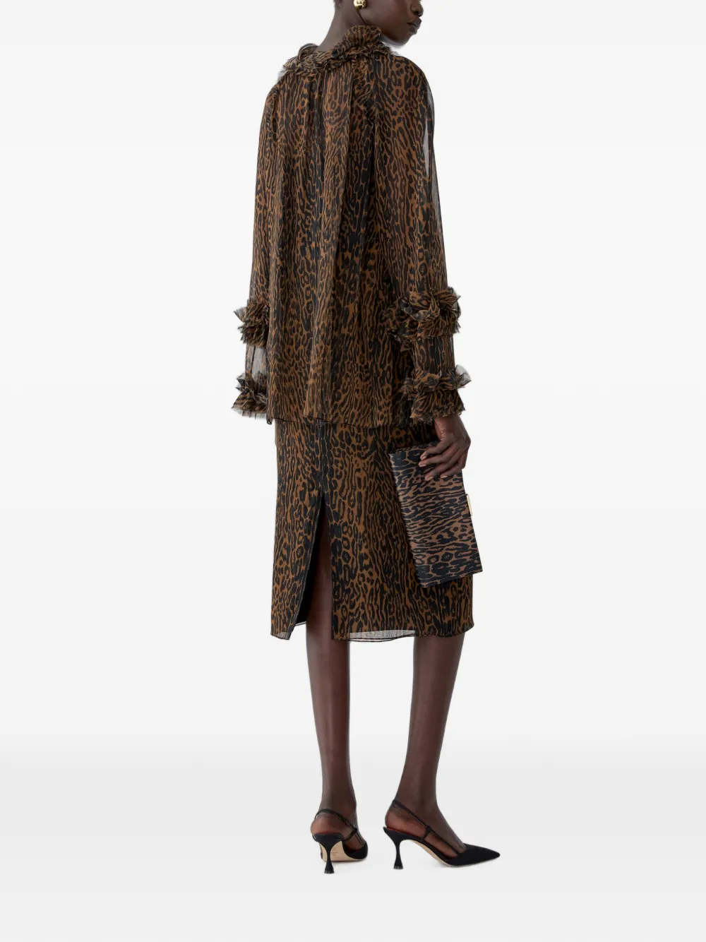 Carolina Herrera Zijden midi-rok met luipaardprint Bruin