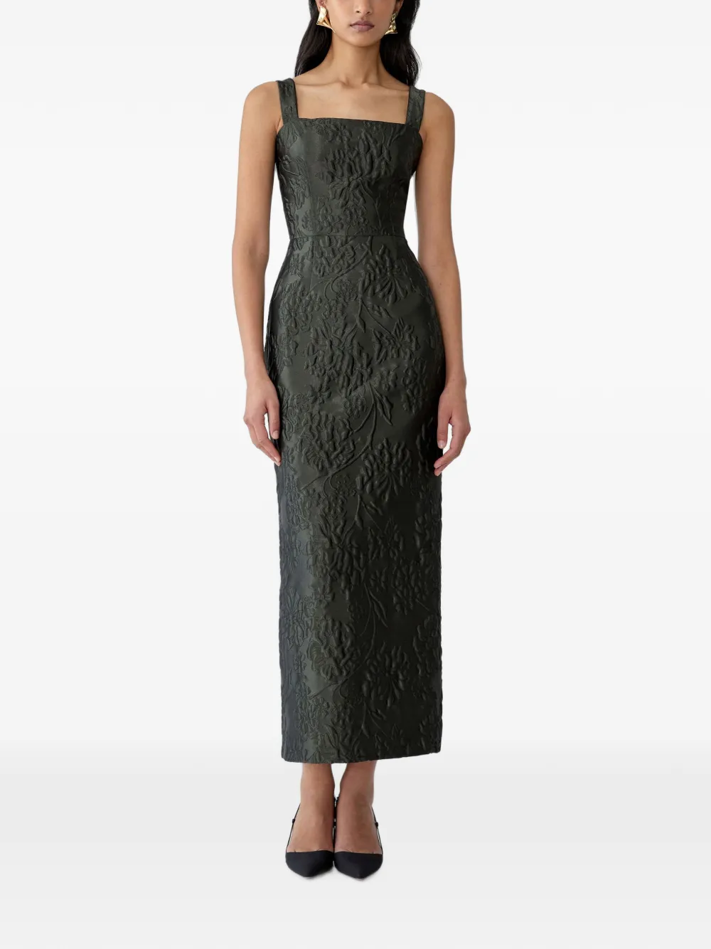 Carolina Herrera Maxi-jurk met bloemjacquard Groen
