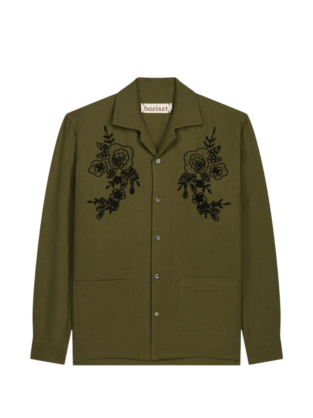 Baziszt Celeste Floral-embroidered Shirt In Green