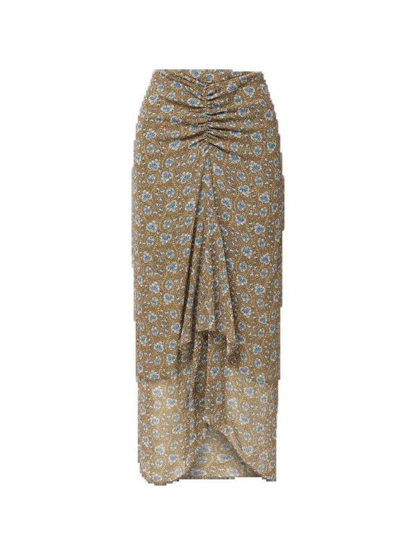 Veronica Beard Limani Floral-print Ruched Skirt in Brown
