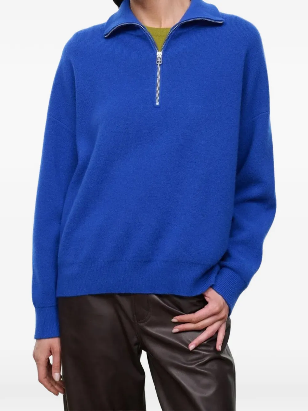 Staud Hudson Quarter-zip Sweater In Blue