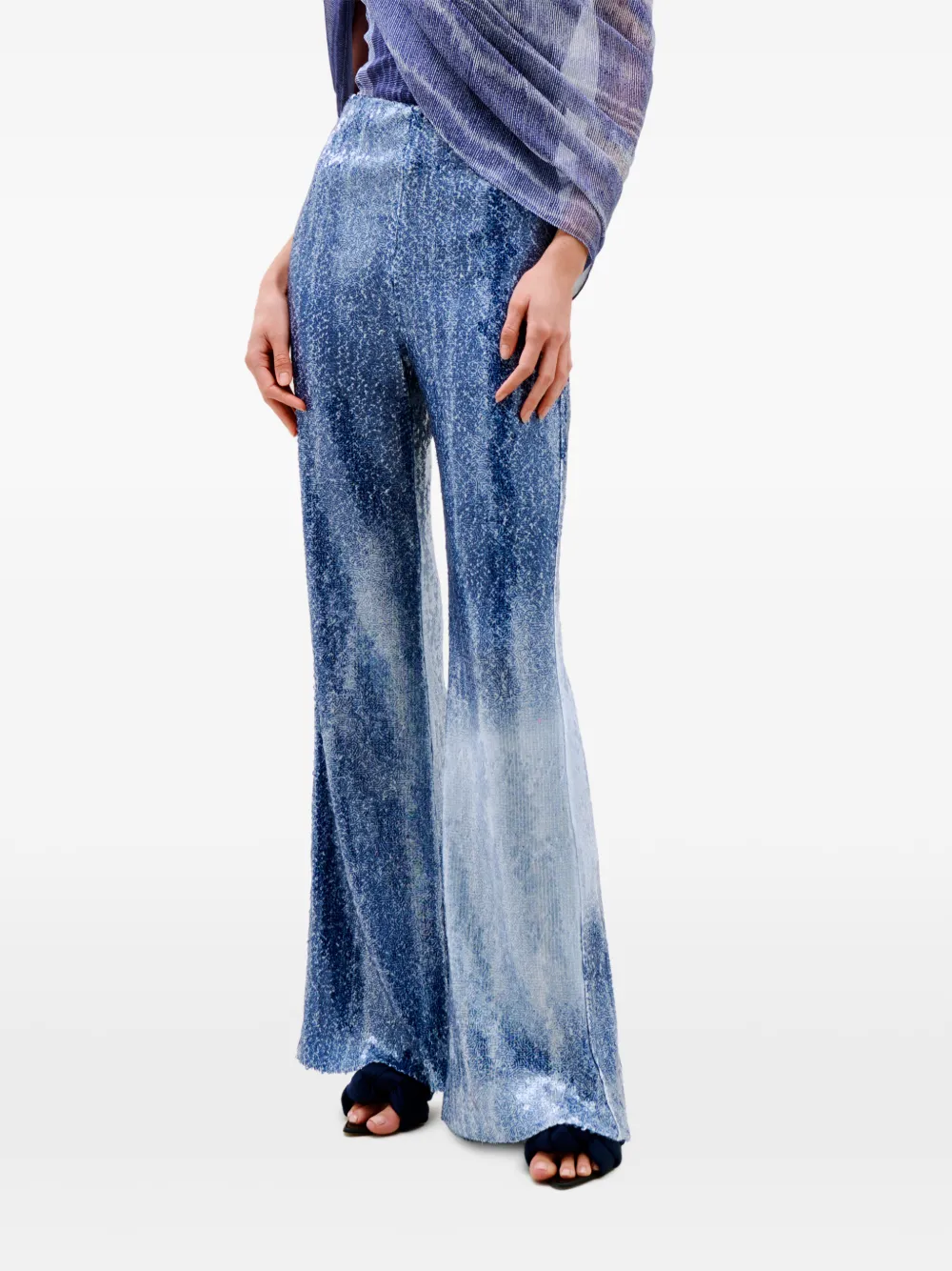 Silvia Tcherassi Avellino Sequin-embellished Flared Trousers In 블루