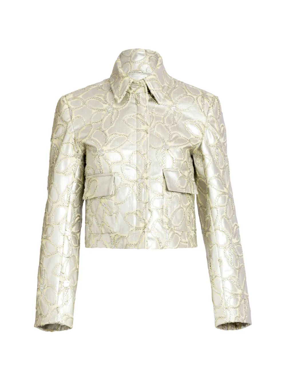 Silvia Tcherassi Perla Floral-embroidered Cropped Jacket In Silver