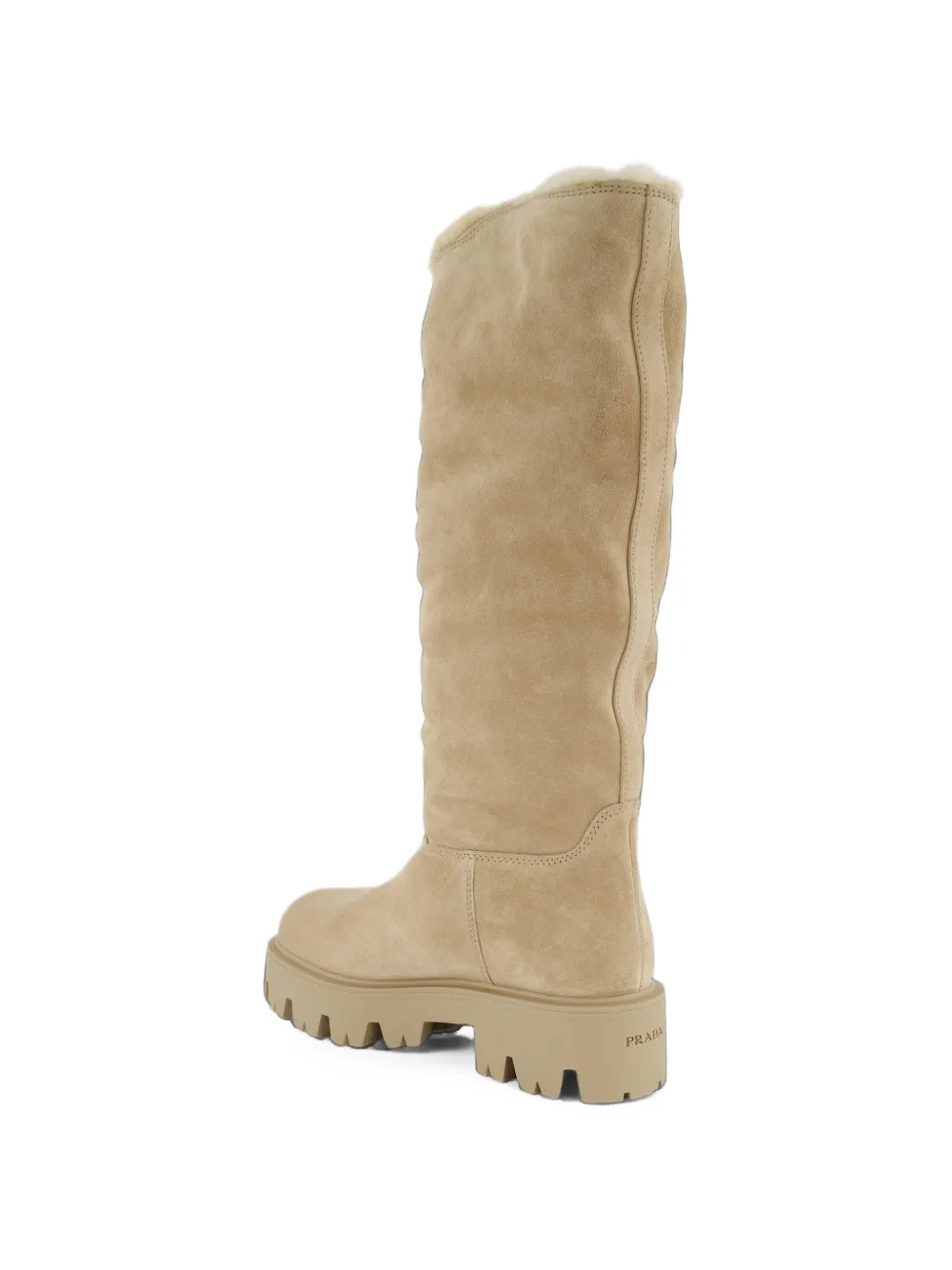 Prada logo-plaque suede boots Beige