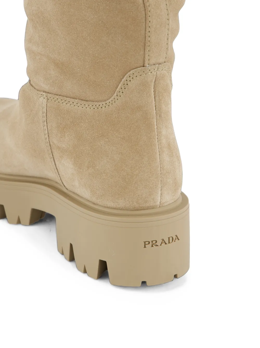 Prada logo-plaque suede boots Beige